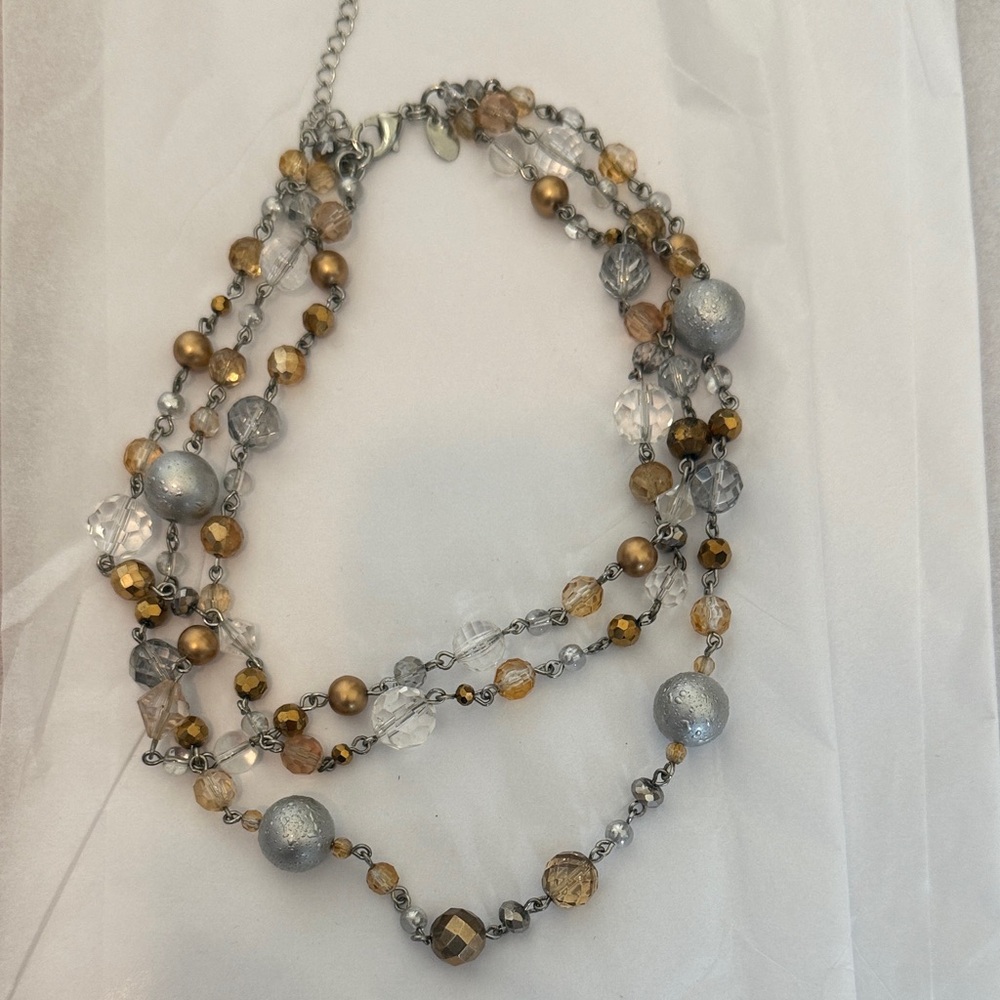 Multi-Strand Gold and Silver Beaded Necklace